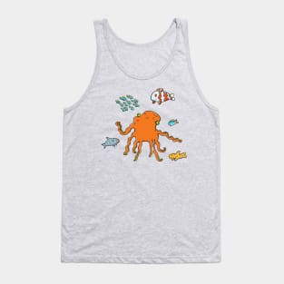 Funny orange octopus and colorful fish around Tank Top